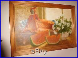 Vintage Victorian Scene Mammy Doll Black Americana Oil Painting Artist Signed