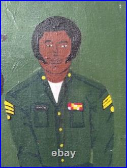 Vintage Vietnam Black Americana Folk Art Oil on Canvas Painting Signed