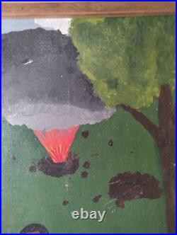 Vintage Vietnam Black Americana Folk Art Oil on Canvas Painting Signed