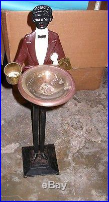 Vintage black americana cast iron butler ashtray cigarette smoking stand