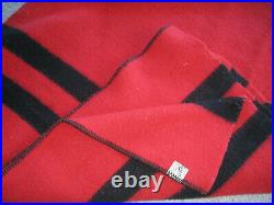 Vntg Baron Woolen Mills-Utah Rising Sun Wool Blanket Red WithBlack Stripe 80 x 90