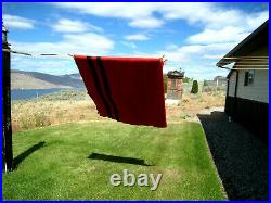 Vntg Baron Woolen Mills-Utah Rising Sun Wool Blanket Red WithBlack Stripe 80 x 90
