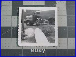 Vtg 1950s snapshot photo Surfing in Hawaii Makaha Surfers and Dog G3