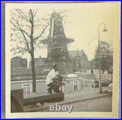 Vtg 70s Amsterdam Netherlands Windmill House Boat Black Americana Tourist Photo