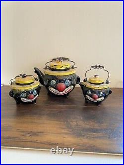 Vtg Black Americana Hand Painted Clown Teapot Set