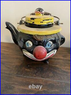 Vtg Black Americana Hand Painted Clown Teapot Set