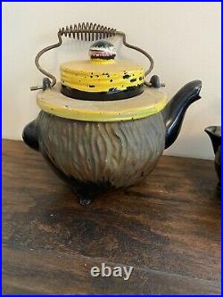 Vtg Black Americana Hand Painted Clown Teapot Set