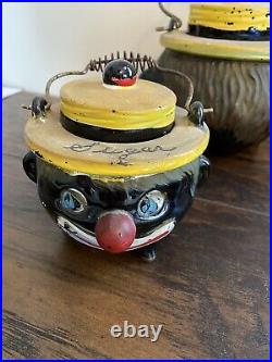 Vtg Black Americana Hand Painted Clown Teapot Set