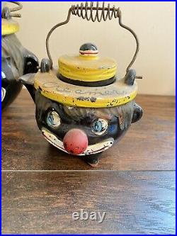 Vtg Black Americana Hand Painted Clown Teapot Set