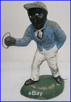 Vtg Black Americana Lawn Jockey Jocko Yard Statue Light Hitching Post Concrete