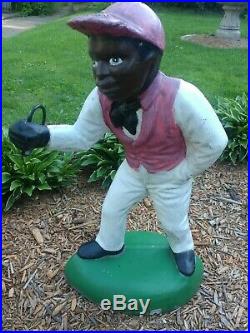 Vtg Black Americana Lawn Jockey Jocko Yard Statue Light Hitching Post Concrete