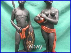 Vtg Marwal Chalkware African Masai Tribal Warrior/Woman Blackamoors 19 Statues