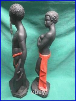 Vtg Marwal Chalkware African Masai Tribal Warrior/Woman Blackamoors 19 Statues