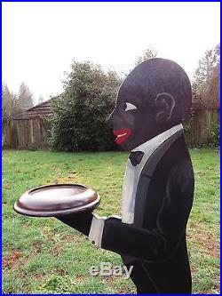 Vtg ORIGINAL Painted Wood BLACK AMERICANA BELLBOY Butler SMOKING STAND Folk Art