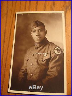 Ww1 Rppc African American Soldier Wearing Buffalo Patch 92nd Division