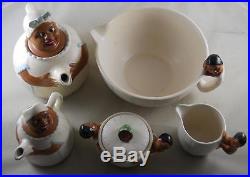 Weller Pottery Black Americana 5pc Set Bowl Syrup Pitcher Tea Pot Creamer & Mug