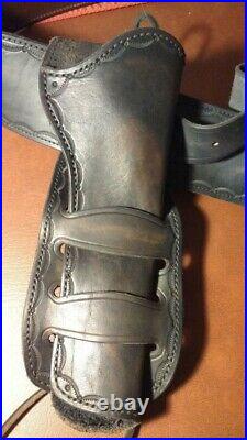 Western Cowboy Black Leather Holster and Belt Large 39 47 Waist / Hip