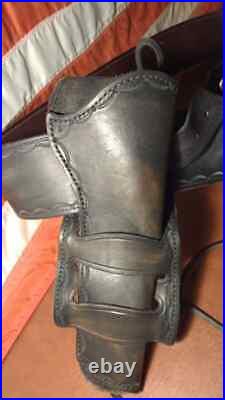 Western Cowboy Black Leather Holster and Belt Large 39 47 Waist / Hip