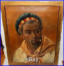 Willis African American Man With Cigar Old Original Oil On Board Painting