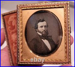 Wonderful sixth plate man with great hair half case original seals Holmes New York