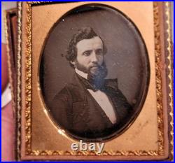 Wonderful sixth plate man with great hair half case original seals Holmes New York