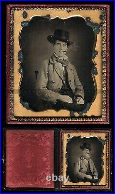 Wow. Cigar Smoking Man, Visible Teeth & Puffs of Smoke 1/6 Daguerreotype