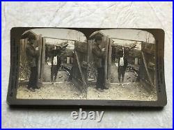 X RARE1903 AFRICAN AMERICAN Boy with chickens in hat STEREO CARD by H W White