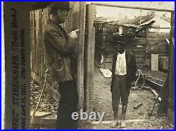 X RARE1903 AFRICAN AMERICAN Boy with chickens in hat STEREO CARD by H W White