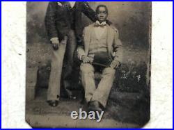 XX RARE EARLY 1800s Tintype 2 AFRICAN AMERICAN MEN HANDSOME WELL DRESSED photo